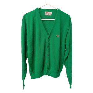 Steeplechase L Green Cardigan Button Front Equestrian Knit Preppy Grandmacore